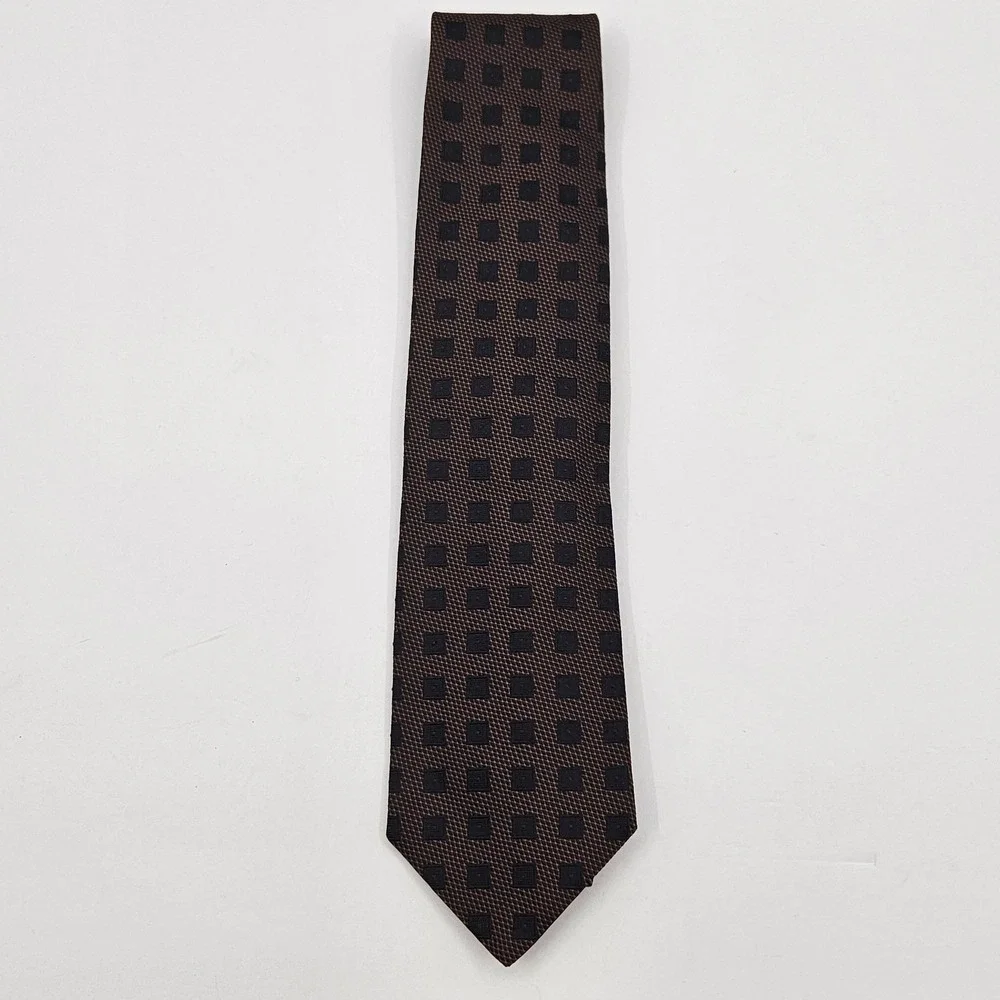 Today's Man Silk Necktie Bronze Black Geometric Square Pattern Made in Italy NWT